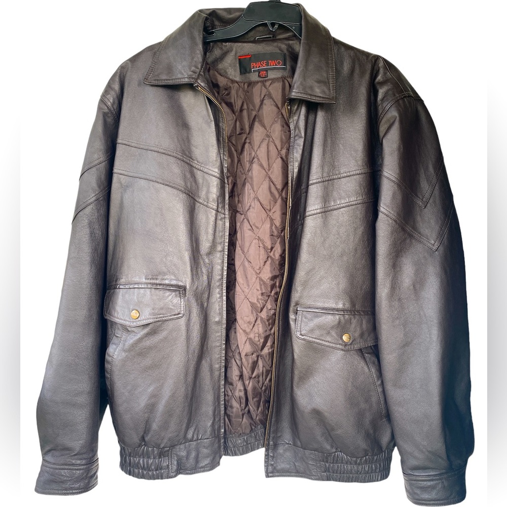 Phase Two Men's Dark Brown Vintage 80’s Aviator Leather Bomber Jacket Sz 2XH